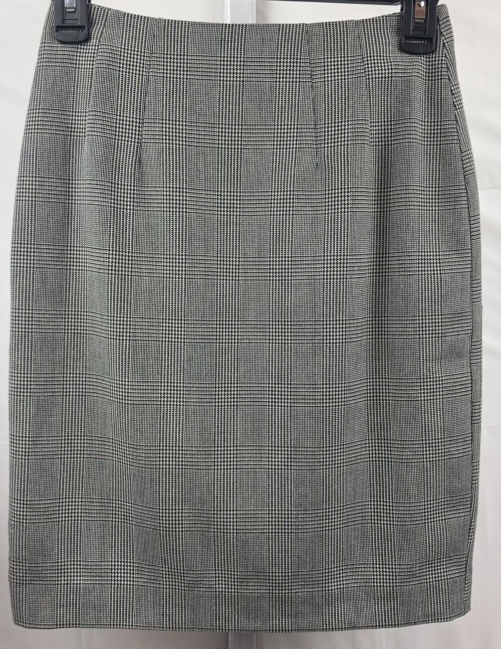 H&M Pencil Skirt Women 2 Black White Herringbone Viscose Fully Lined Career Wear